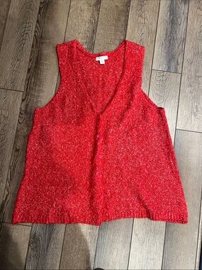 Coldwater Creek Red Knit Button-Front Sleeveless Top